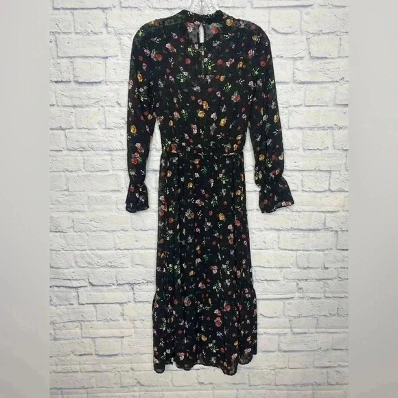 Banana Republic ClipDot Black Floral Chiffon Midi Dress - Picture 8 of 12